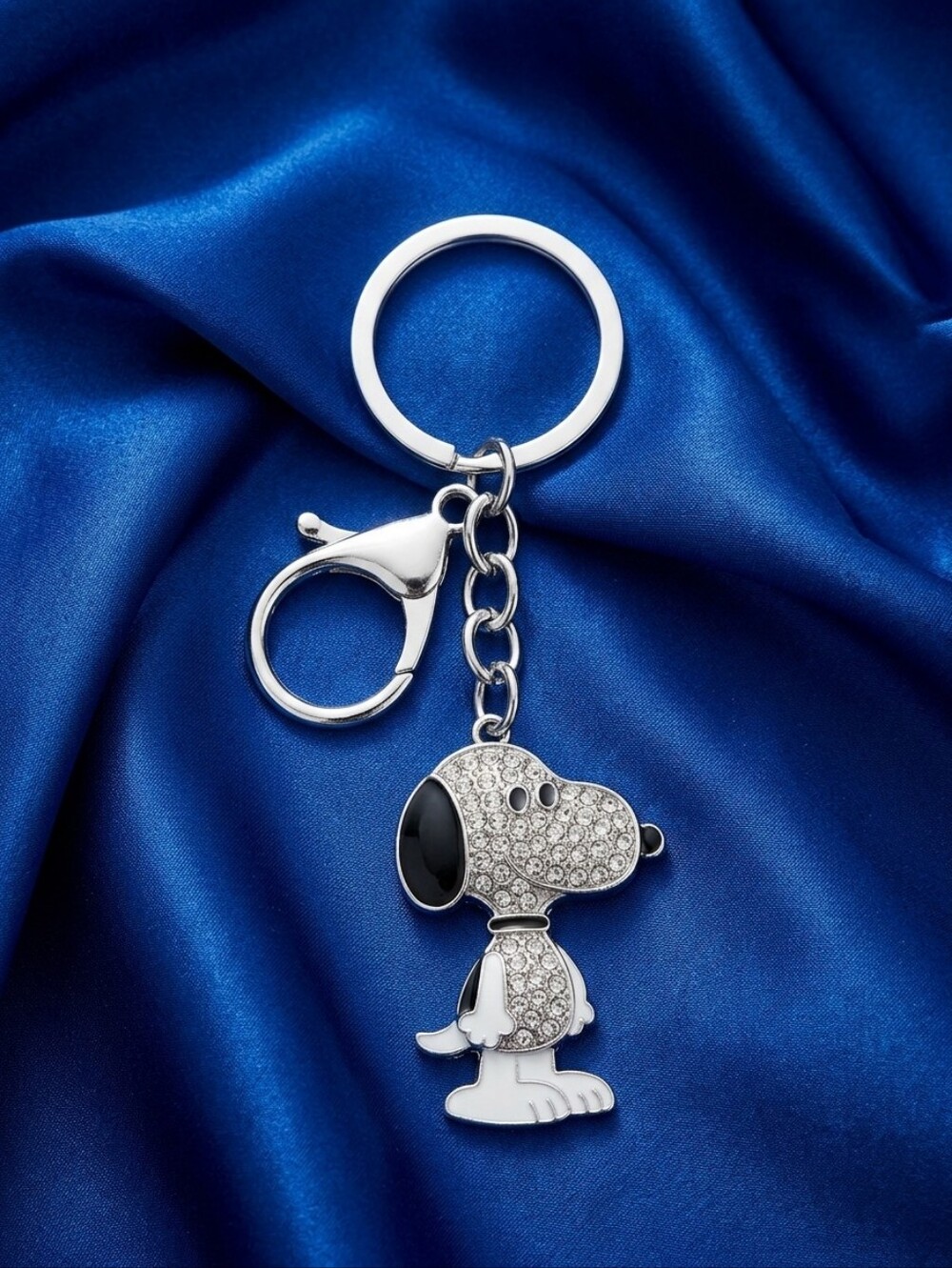 Snoopy Crystal Dog Keychain - Silver and Black